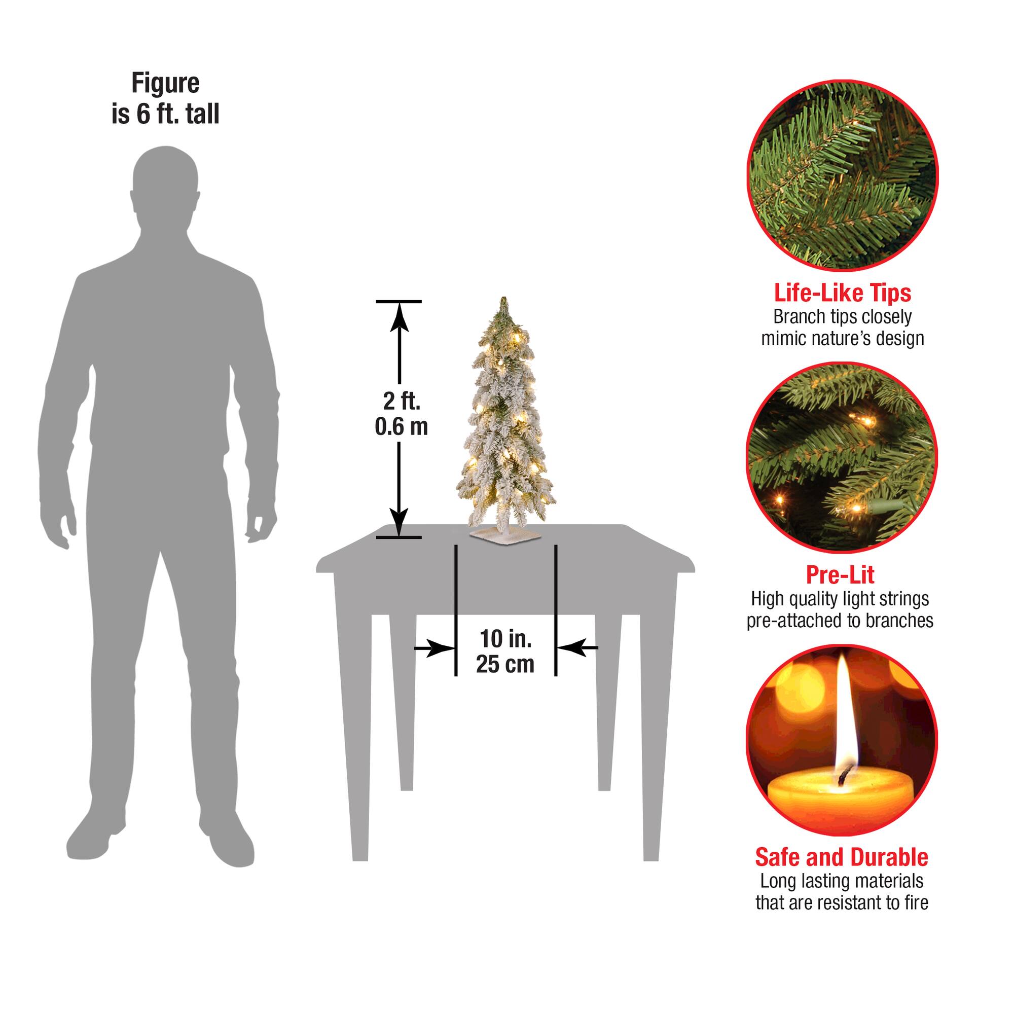 2ft. Pre-Lit Snowy Downswept Forestree With Metal Plate, Clear Lights